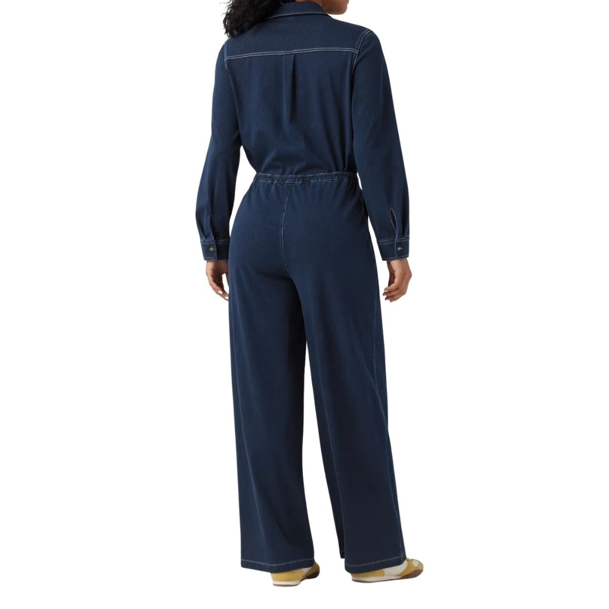 Long Sleeve Drawstring Wide Leg Denim Jumpsuit
