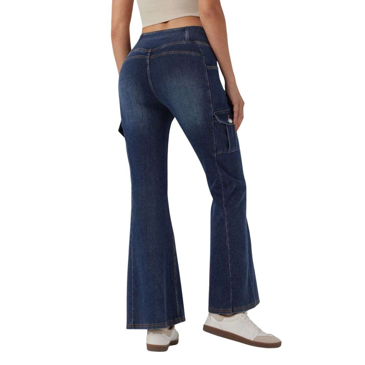Mid Rise Cross Waistband Bootcut Jeans