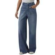 High Rise Relaxed Wide Leg Washed Jeans with Curved Pockets
