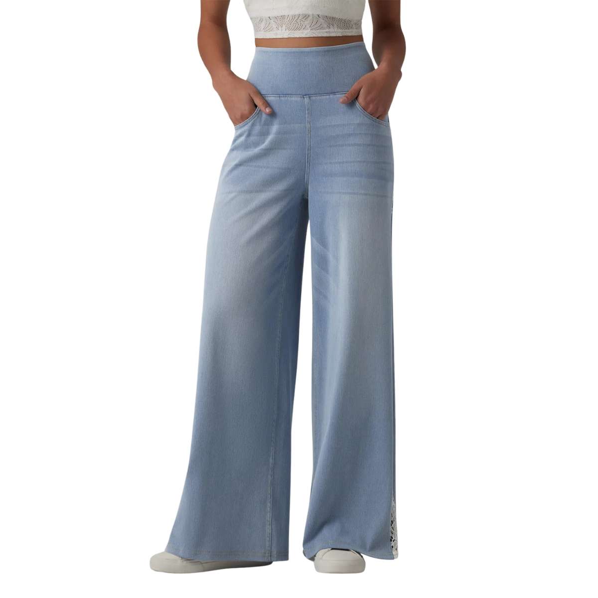 High Rise Stretch Wide Leg Pull-On Jeans with Pockets