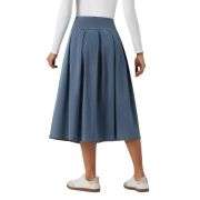 High Waist Tummy Control Pleated Denim Midi Skirt