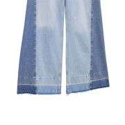 High Waist Contrast Panel Frayed Wide Leg Jeans