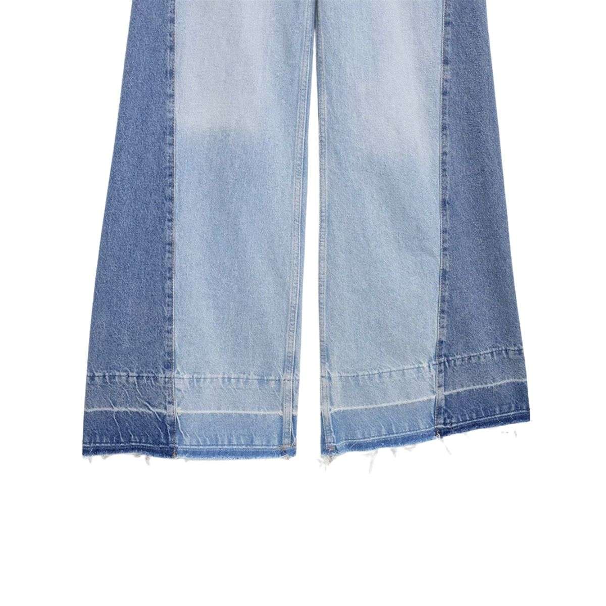 High Waist Contrast Panel Frayed Wide Leg Jeans