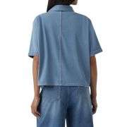 Draped Denim Short Sleeve Shirt with Pockets