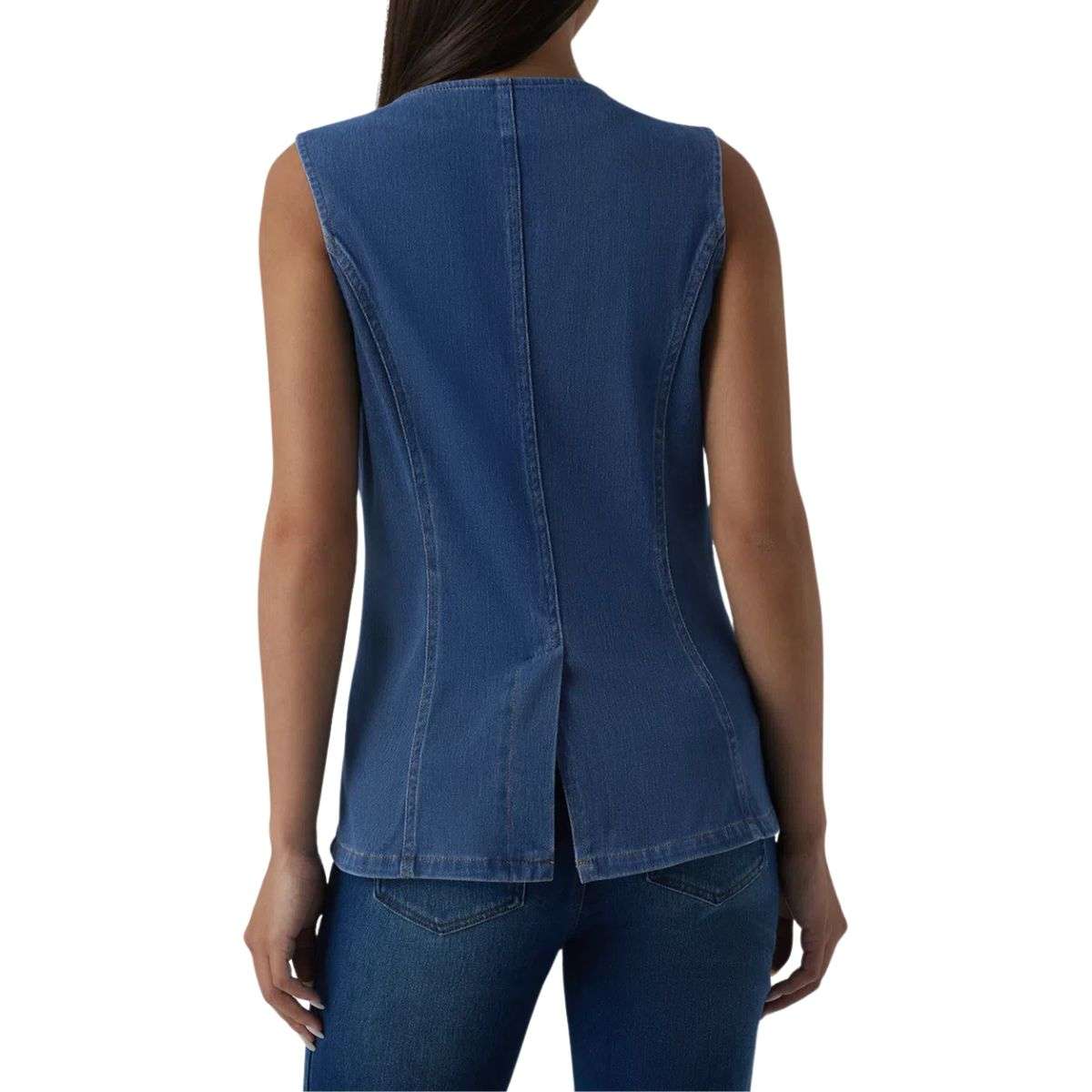 Round Neck Fitted Button Front Denim Tank Top