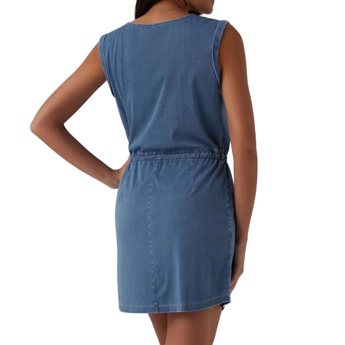 U-Neck Sleeveless Drawstring Mini Denim Dress