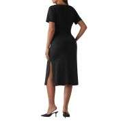 Short Sleeve Ruched Slit Midi Denim Dress