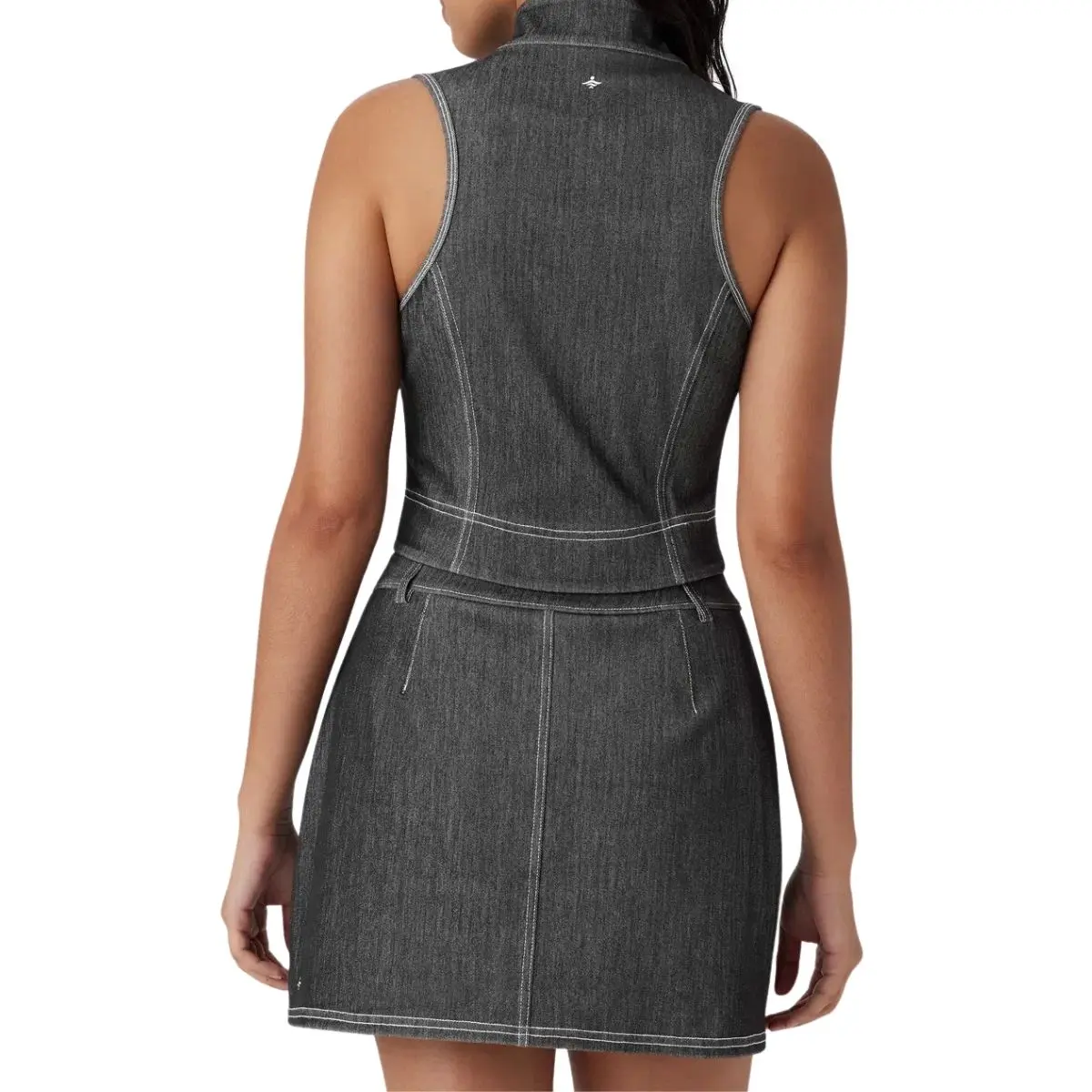 Stand Collar Zip Front Washed Denim Tank Top