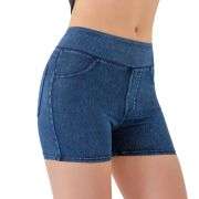 High‑Rise Butt Lifting Yoga High Stretch Women Denim 3 Inch Workout Shorts