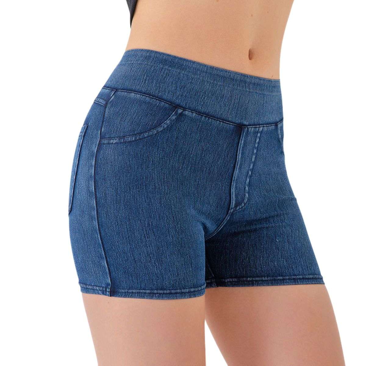 High‑Rise Butt Lifting Yoga High Stretch Women Denim 3 Inch Workout Shorts