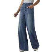 High Rise Relaxed Wide Leg Washed Jeans with Curved Pockets