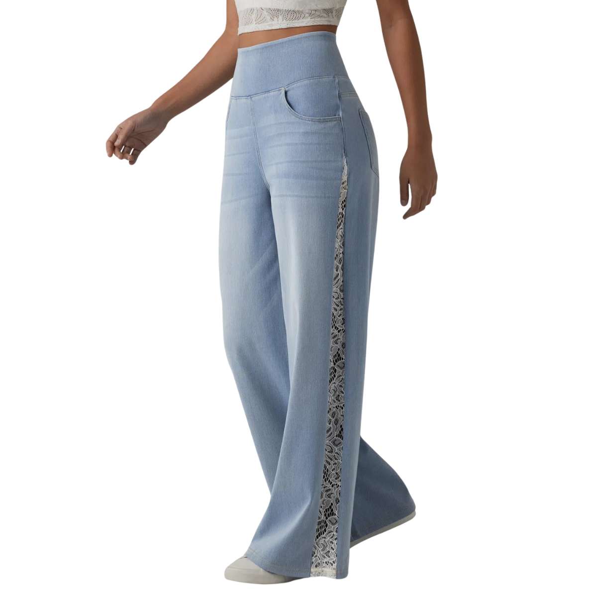 High Rise Stretch Wide Leg Pull-On Jeans with Pockets