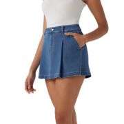 High Waist A-Line Denim Skort with Pockets