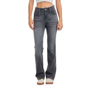 High-Waisted Whisker Spray-Wash Slim Denim Pants with Pockets
