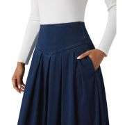 High Waist Tummy Control Pleated Denim Midi Skirt