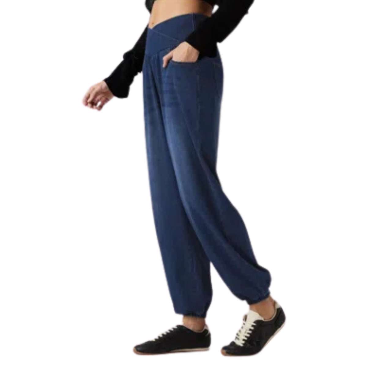 Crossover Waist Tummy Control Denim Jogger Pants