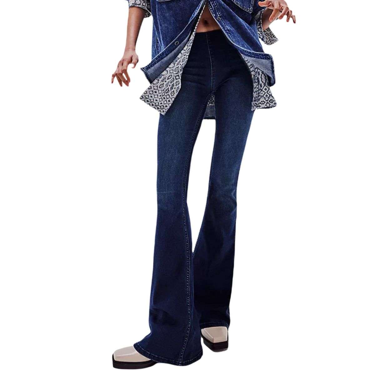 Mid Rise Tummy Control Stretch Flare Casual Jeans