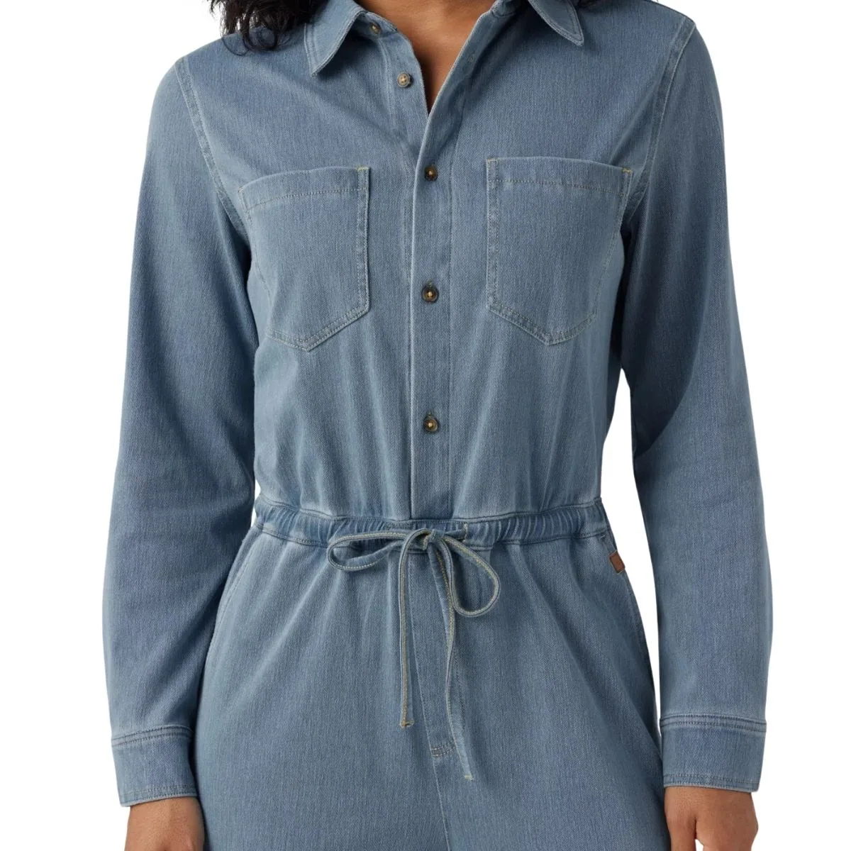 Long Sleeve Drawstring Wide Leg Denim Jumpsuit