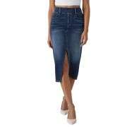 High Waisted Stretch Denim Midi Skirt