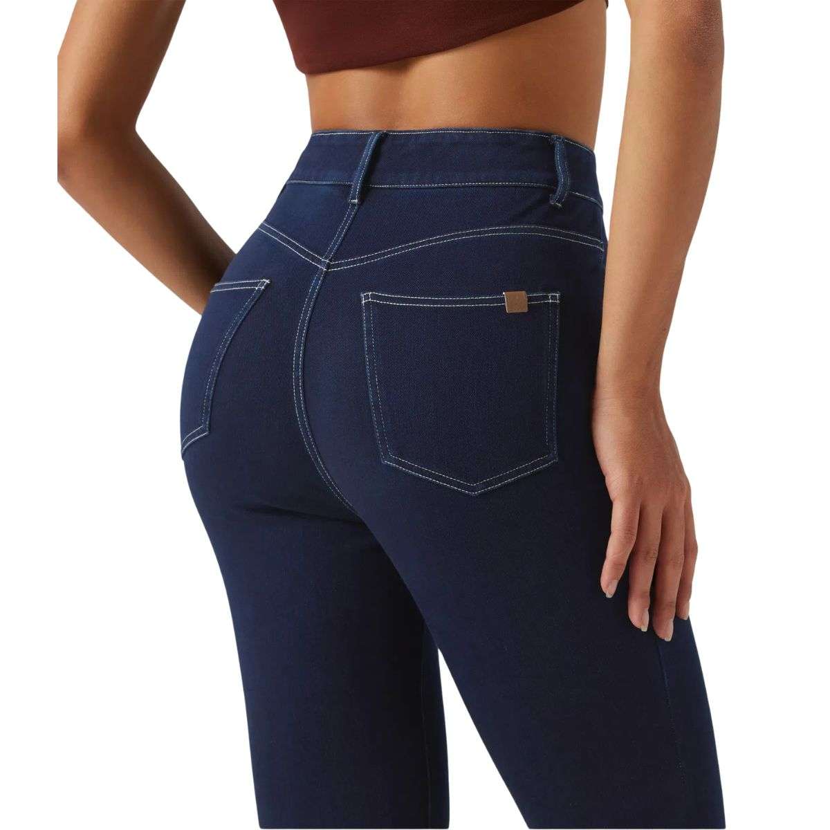 High Waisted Stretch Denim Leggings with Pockets
