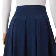 High Waist Tummy Control Pleated Denim Midi Skirt