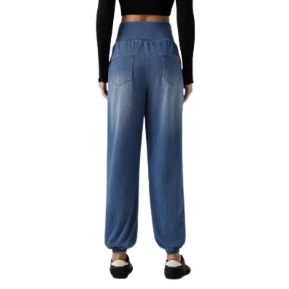 Crossover Waist Tummy Control Denim Jogger Pants