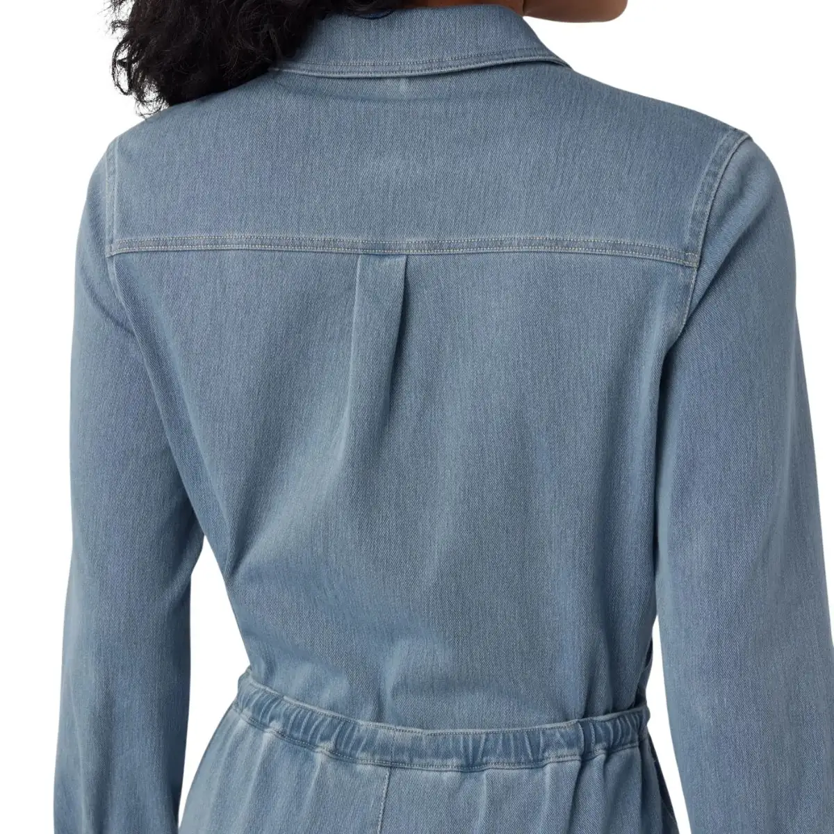Long Sleeve Drawstring Wide Leg Denim Jumpsuit