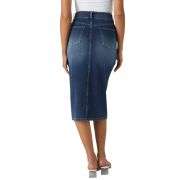 High Waisted Stretch Denim Midi Skirt