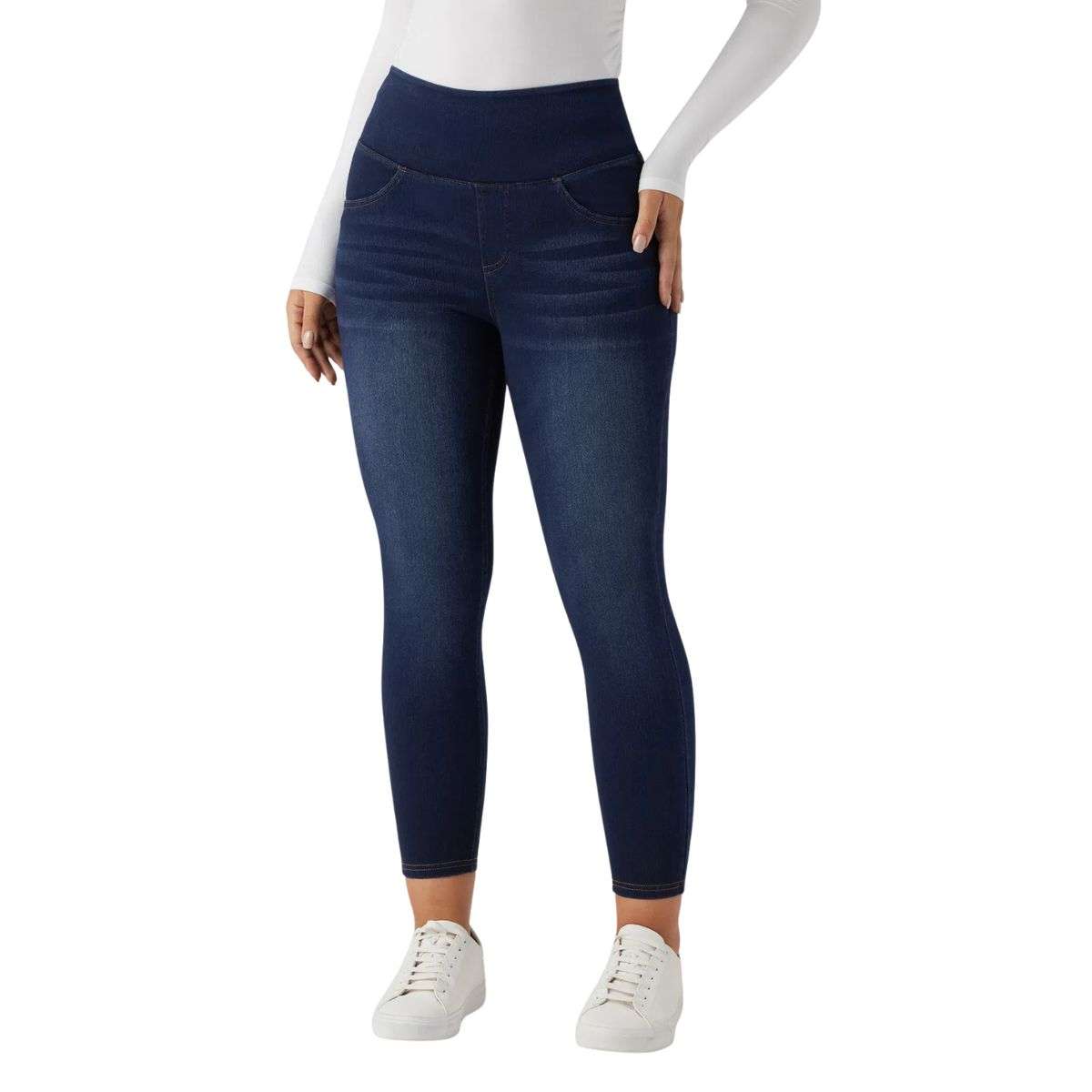 High Waisted Butt Lifting Denim Casual Leggings with Pockets