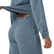 Long Sleeve Drawstring Wide Leg Denim Jumpsuit