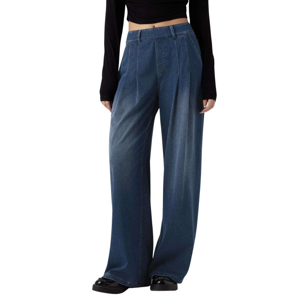 Mid Rise Wide Leg Casual Jeans