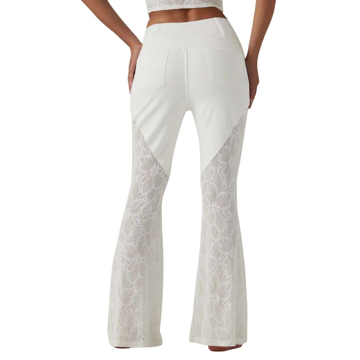 High Waisted Crossover Contrast Lace Flare Jeans