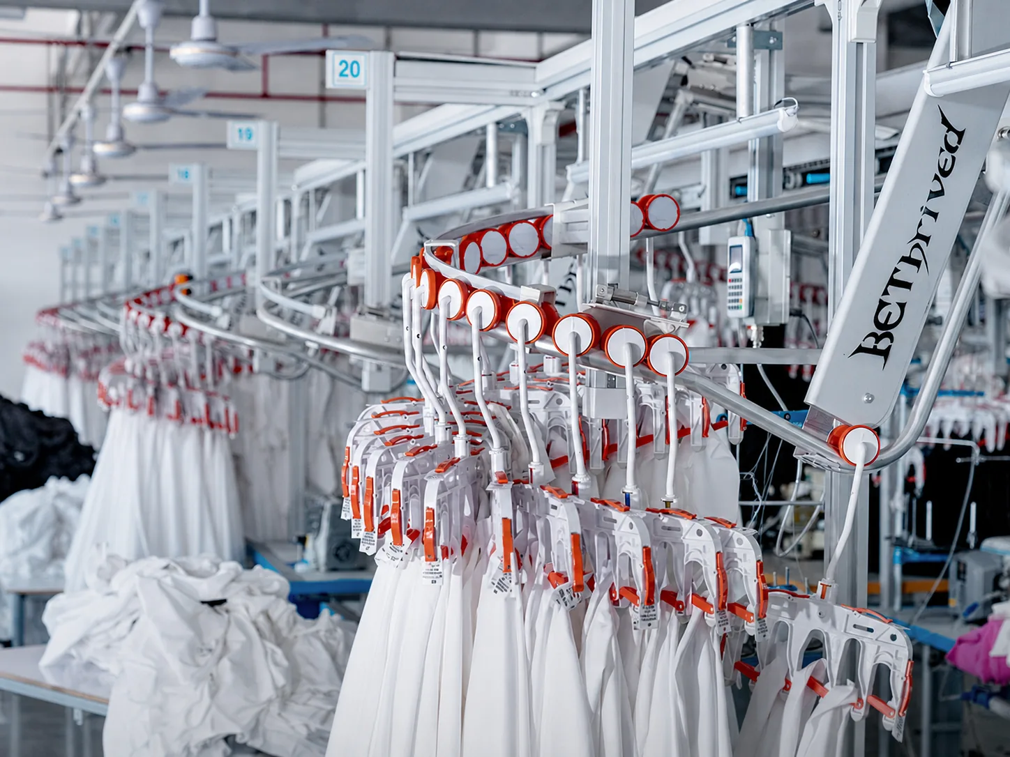 Automated hanger-line garment production system at New Asia Garment