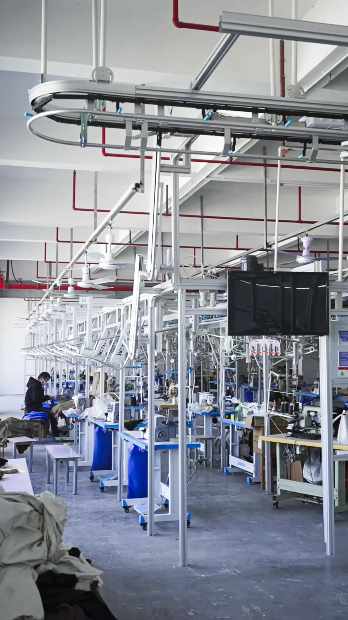 Automated hanger sewing line for OEM garment production