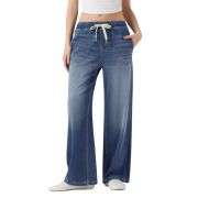 Low Rise Washed Drawstring Casual Baggy Wide Leg Jeans