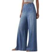 High Rise Flared Wide Leg Jeans with Patch Pockets