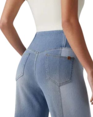 Crossover Waist Patchwork Wide Leg Jeans