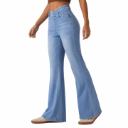 High Waist Stretch Slim Fit Straight Leg Slight Flare Jeans