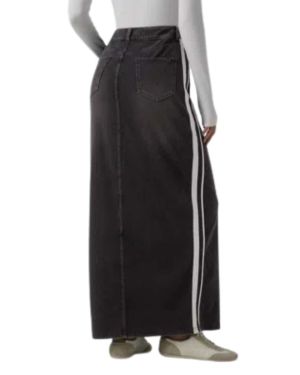 High Rise Side Stripe Split Maxi Denim Skirt