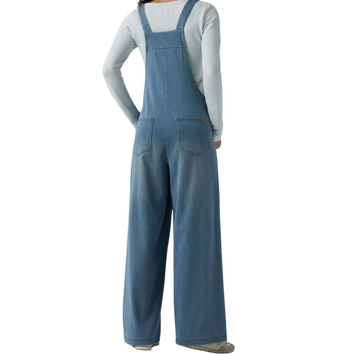 Washed Wide Leg Denim Overalls with Utility Pockets