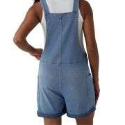 V-Neck Rolled Hem Denim Short Overalls with Pockets