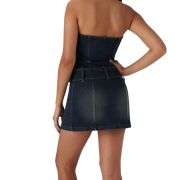 Halter Neck Belted Zip Front Denim Mini Dress