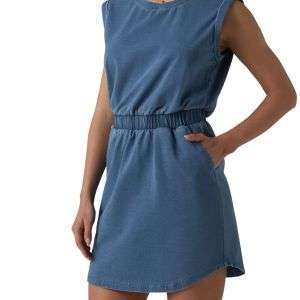 Round Neck Sleeveless Elastic Waist Denim Mini Dress