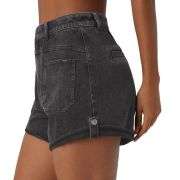 Vintage Wash Mid-Rise Cuffed Denim Shorts with Patch Pockets