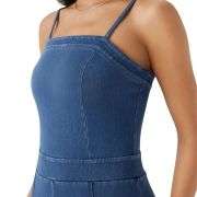 Spaghetti Strap Flare Leg Washed Denim Jumpsuit