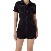 Contrast Stitch Button-Up Denim Utility Romper