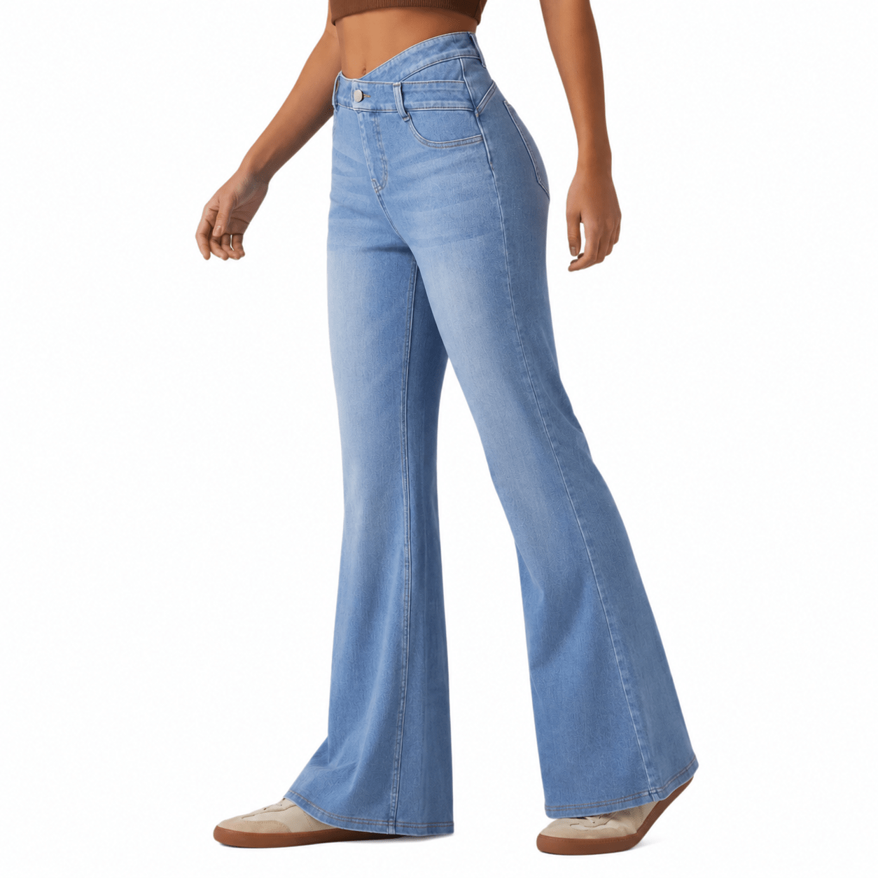 High Waist Stretch Slim Fit Straight Leg Slight Flare Jeans