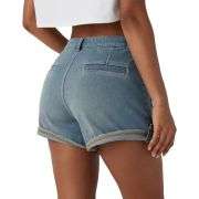 Vintage Wash Mid-Rise Cuffed Denim Shorts with Patch Pockets