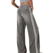 Vintage Washed Side Stripe Wide Leg Jeans
