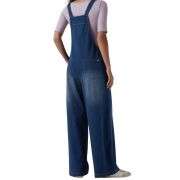 Washed Wide Leg Denim Overalls with Utility Pockets